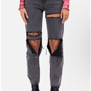 Adika Ripped Straight Black Jeans